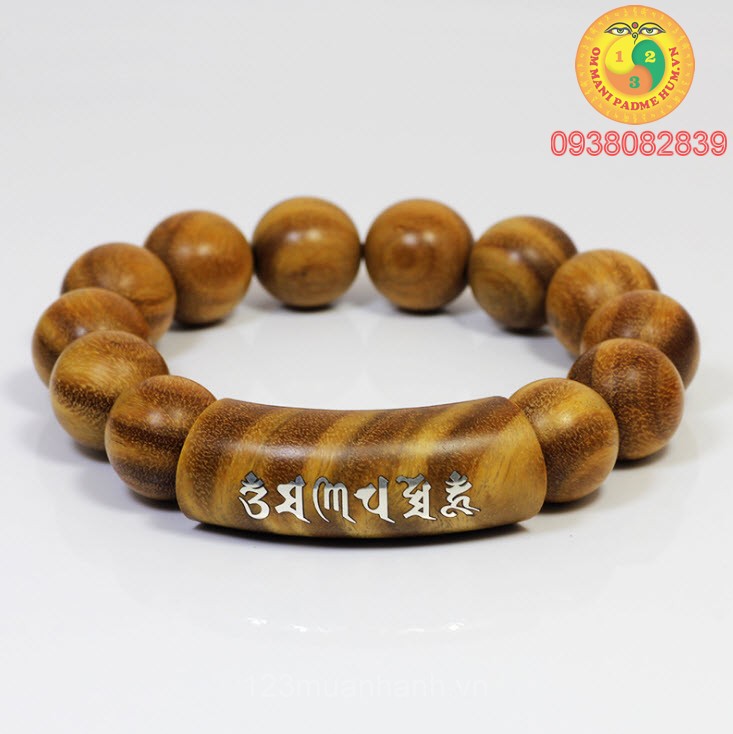 Vòng tay gỗ thần chú Om Mani Padme Hum